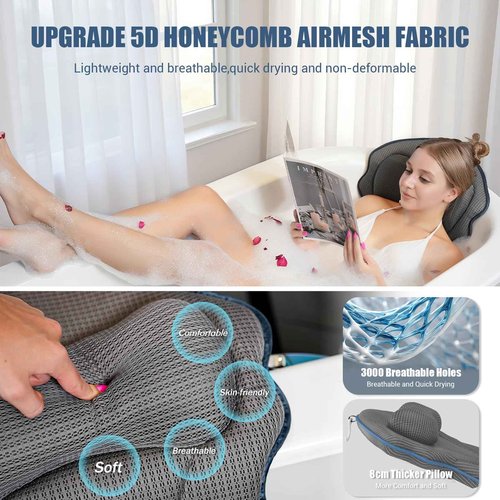Full Body Bath Pillows for Tub Luxury Bathtub Pillow Cushion for Head,Shoulder,Back&Lumbar Support Thick Tub Pillow for Bathtub for Women Relaxing Soft 5D Air Mesh Mat 12 Non-Slip Power Suction Cups