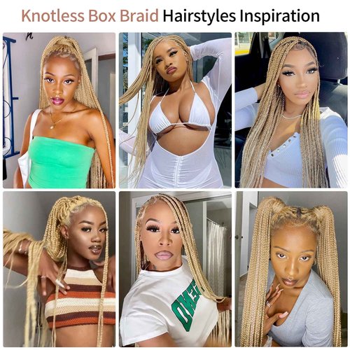 Lexqui 36" 360° HD Full Lace Braided Wigs for Women Box Braid Wig with Baby Hair Handamde Synthetic Hair Triangle Knotless Braided Wigs Natural Braid Lace Front Wig Blonde
