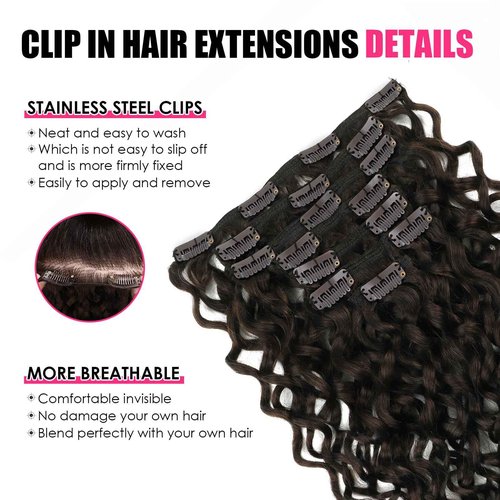 Yuniffe Natural Wavy Hair Extensions Clip ins for Women Dark Brown Natural Wave Curly Clip in Hair Extensions Double Weft 7Pcs 120g Full Head Human Hair Clip in Extensions 20 Inch #2