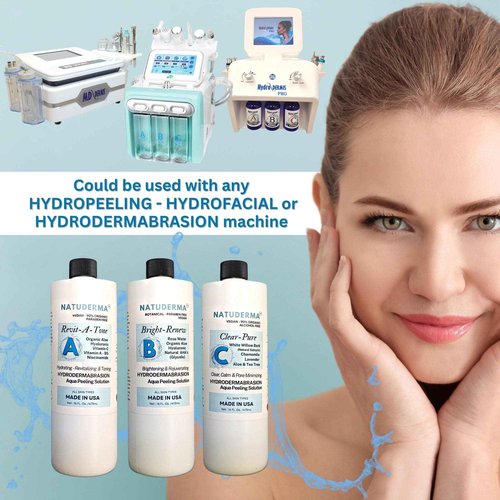 Hydrodermabrasion Solution, Aqua Peeling Serum, Solution for Wet Microdermabrasion, 3 bottles of 16 oz each, Natuderma Hydro Serum. MADE IN USA