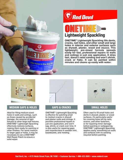 Red Devil 0549 ONETIME Lightweight Spackling Patch-A-Wall Kit, 1/2 Pint, Made in USA