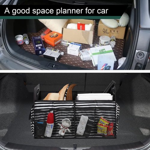 Femuar Car Trunk Organizer,Car Storage Organizer with 72L Large Capacity Waterproof Collapsible and 11 Pockets,Trunk Organizer for Car Suv/Jeep/Sedan, Large Size, Stripe