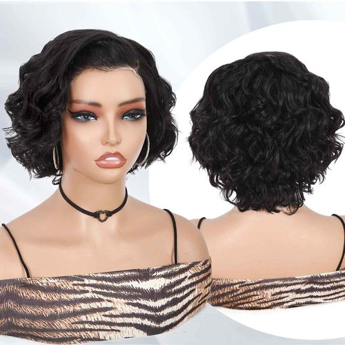 WIGER Curly Bob Wig Human Hair Pre Plucked Pre Cut Short Curly Lace Frontal Wigs Glueless 8 Inch HD Lace 13X4 Lace Front Human Wigs for Black Women