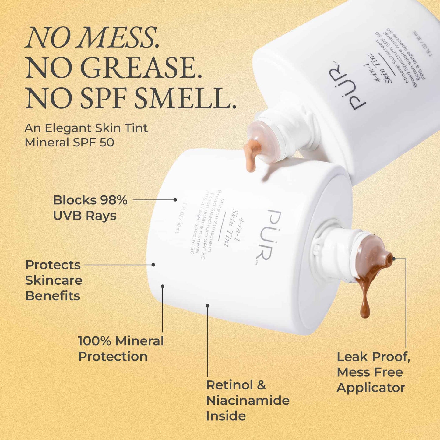 PÜR Tinted Sunscreen for Face, 4-in-1 Skin Tint - Broad Spectrum Mineral Sunscreen, SPF 50 - Tinted Facial Moisturizer, Primer & Foundation for Sun Protection - Lightweight Coverage – Fair Ivory