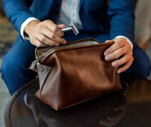 NV Holders Premium Genuine Leather Toiletry Bag for Men - The Ultimate Travel Dopp Kit and Hygiene Organizer, Perfect Men's Toiletry Travel Bag (Brown)