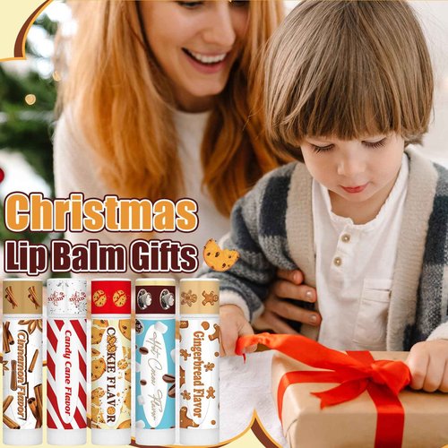 Siifert 100pcs Christmas Peppermint Flavor Lip Balms Gift Bulk Candy Gingebread Hot Cocoa Cookie Cinnamon Flavor Lip Balm Favor Christmas Party Gift Stocking Stuffer for Coworker Staff Employee (Cute)