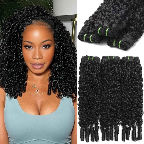 Burmese Curly Bundles Human Hair 14 16 18 Inches 100% Unprocessed Virgin Hair Quick Weave 3C4A Water Wave with Spiral Curly End Real Human Hair Weft Extensions For Black Women Natural Black