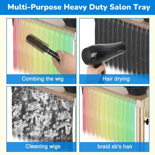 Salon Rolling Tray on Wheels with Adjustable Height - Salon & Spa Service Tray for Hair Stylist, Tattoo & Dental Use (Gold)