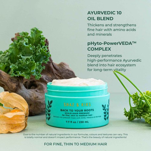 SHAZ & KIKS Essential Prewash Scalp+Hair Mask for Fine, Thin to Medium Hair | Deliver 35+ Essential Nutrients to Build Long-term Health | Stimulate Growth & Thicken Fine Strands | Color-Safe | 230ml