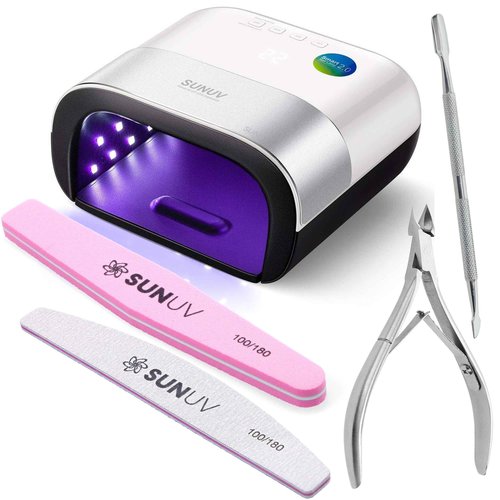SUNUV UV LED Nail Lamp with 4PCS Cuticle Nippers, Cuticle Pusher with Nail File and Buffer Set, Professional Stainless Steel Durable Pedicure Manicure Nail Care Tools