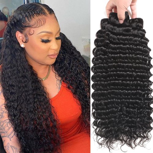 Brazilian Human Hair Bundles 18 20 22 Inch Deep Wave Bundles Human Hair 12A Deep Curly Wave 100% Unprocessed Virgin Hair Weave 3 Bundles Deals Human Hair
