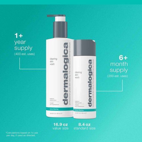 Dermalogica Clearing Skin Wash (16.9 Fl Oz) Anti-Aging Acne Face Wash - Natural Breakout Clearing Foam with Salicylic Acid and Tea Tree Oil