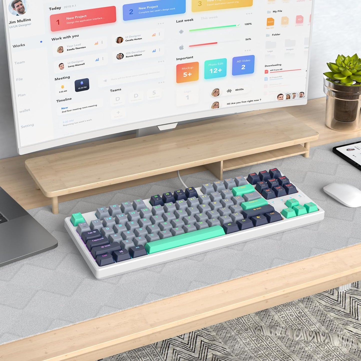 75% Mechanical Gaming Keyboard, 87 Keys Compact TKL Wired Linear Red Switches Detachable USB NKRO RGB Backlight Keyboard for Win/Mac/PS4/PS5/Xbox.（Blue Samurai）