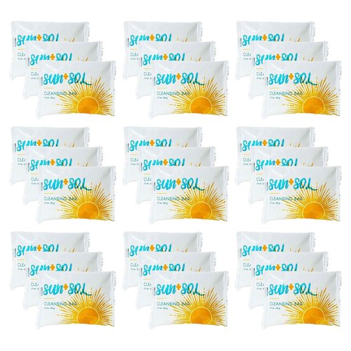 World Amenities - Sun + Sol Bulk Luxurious Cleansing Bar With Warm Coconut & Vanilla Fragrances, Pleat Wrapped Travel Size Toiletries, Mini Hotel Amenities, 0.7 oz (500 Pack)