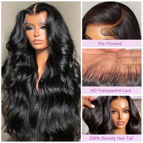 UPXIO 28 Inch 13x6 Lace Front Wigs Human Hair 200% Density Body Wave Lace Front Wigs Human Hair Pre Plucked HD Lace Frontal Wigs Human Hair for Women with Baby Hair