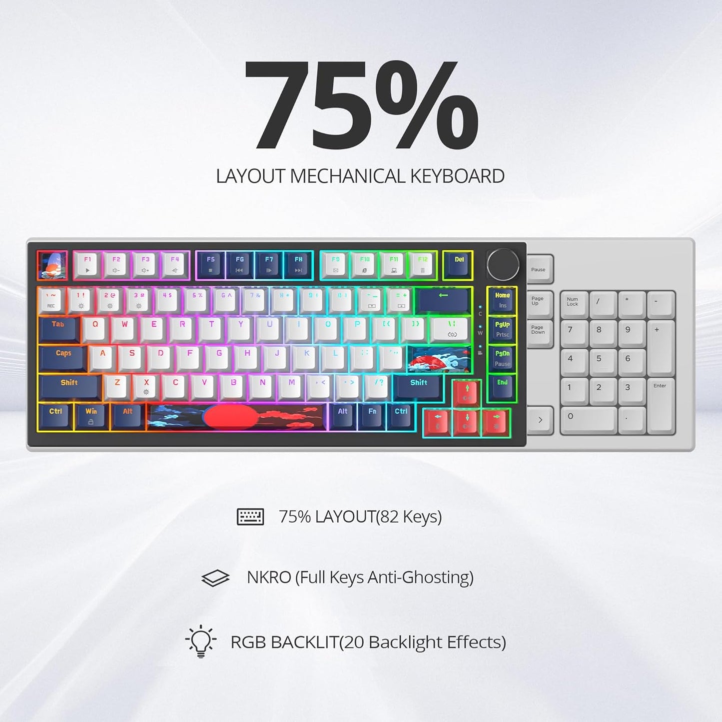 75% TKL Wired Mechanical Keyboard,RGB Backlit Gasket Mount 82 Key Hot Swappable Custom Linear Red Switch Gaming Keyboard with Volume Knob & PBT Keycaps (82 Monster B)