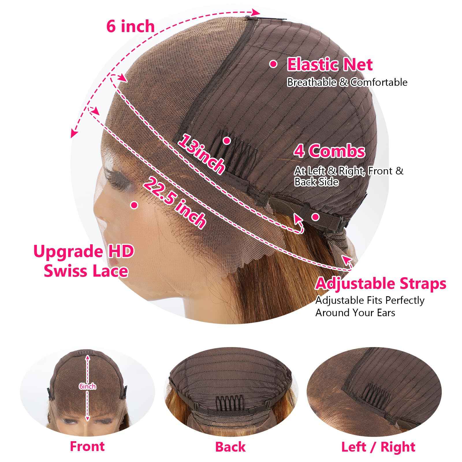 30 Inch Honey Blonde Wig Human Hair 200 Density Ombre 13x6 HD Lace Front Wigs Body Wave Highlight Human Wig Pre Plucked with Baby Hair P4/27 Colored Human Hair Frontal Wigs for Women