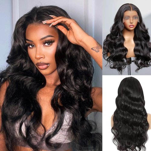 OiMiGO Natual Black Body Wave HD Lace Front Wigs Human Hair,180% Density Pre Plucked 13x6 Transparent Bleached Knots Wigs Brazilian Human Hair Lace Frontal Wigs Human Hair for Women (20Inch)