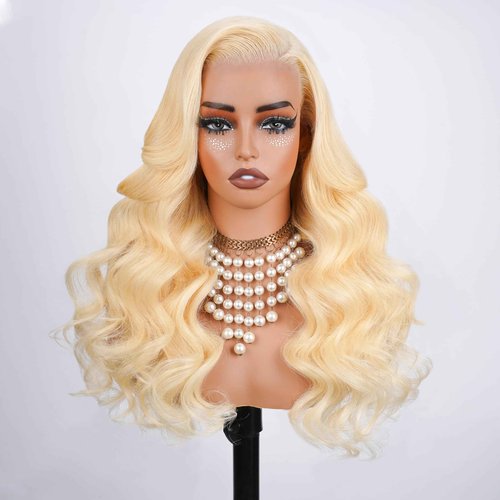 KingSup 613 13x6 Lace Front Wig Human Hair Pre Plucked 250 Density 16 Inch Body Wave Blonde Wig Human Hair 613 HD Lace Frontal Wigs 13x6,100% Real Human Hair No Tangle No Shedding Triple Lifespan 3X
