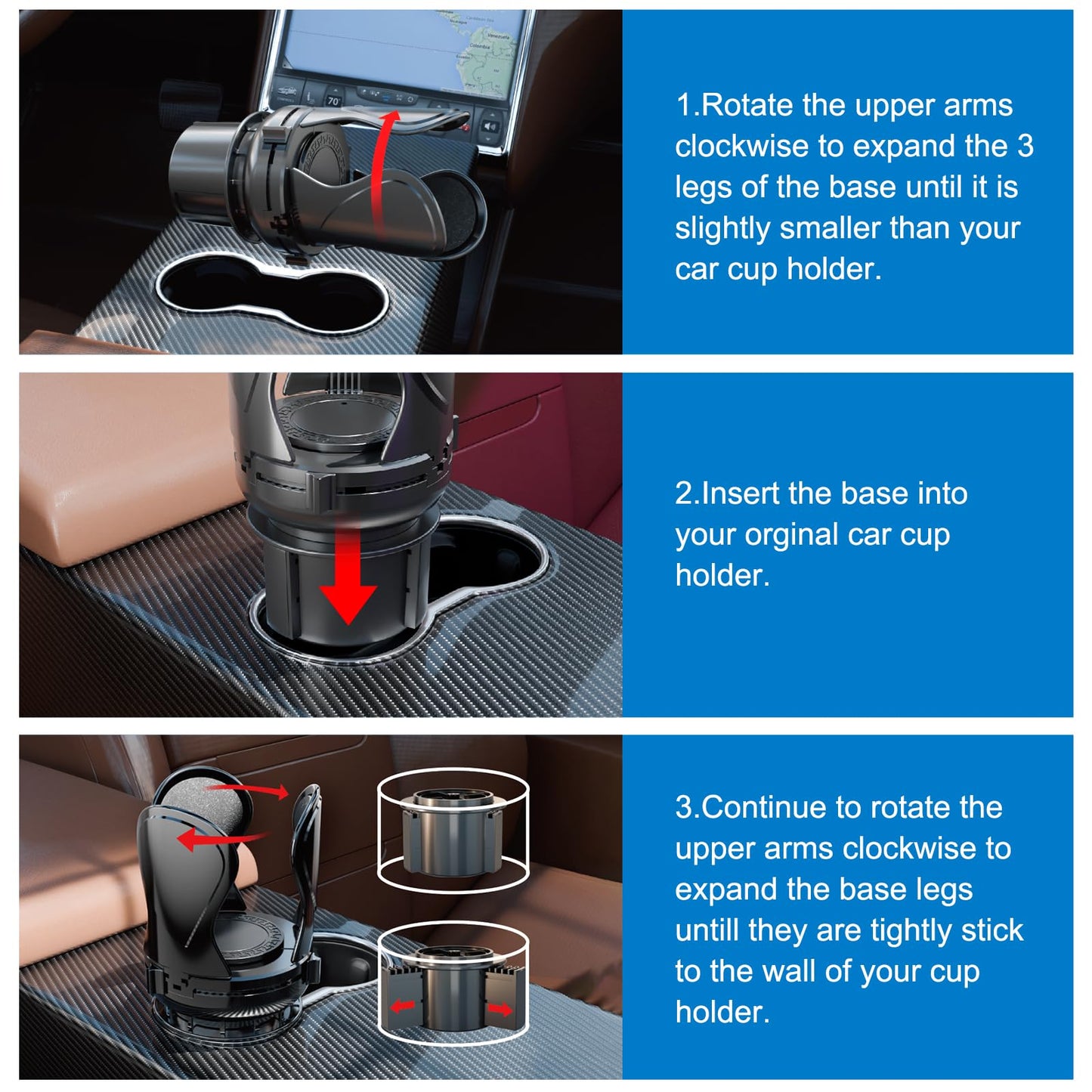 2Pack Car Cup Holder Expander, Cup Holder Extender Adapter with Expandable Arm and Adjustable Base, Compatible with Yeti Ramblers, Hydro Flasks，Stanley, Owala Most Coffee Mugs Bottles & Cups