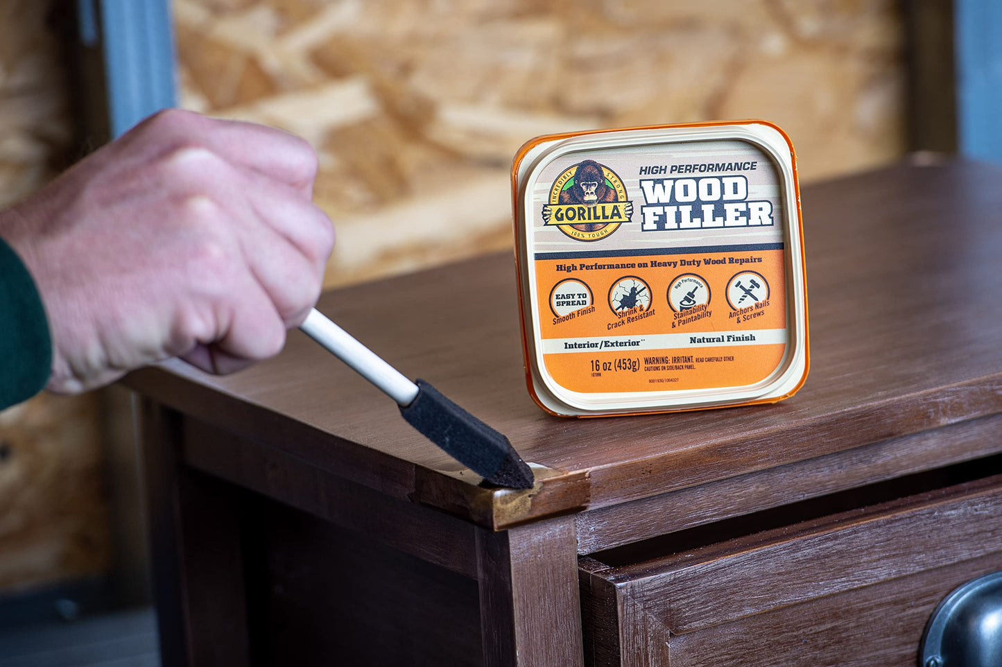 Gorilla All Purpose Wood Filler, Natural Finish, 16 Ounce Tub (Pack of 4) - Water Resistant for Indoor or Outdoor Projects and Repairs