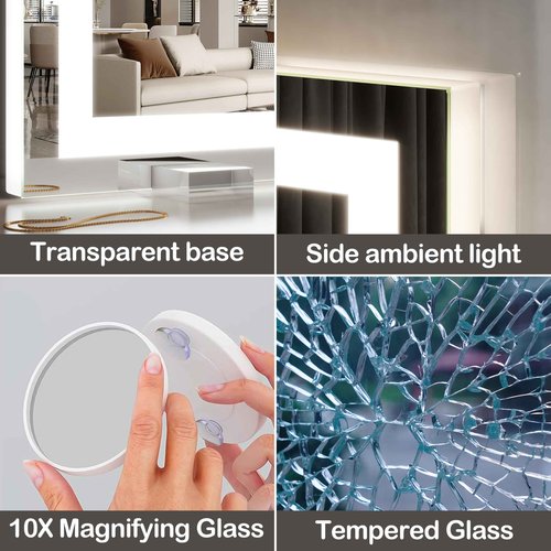 FENNIO Makeup Mirror with Lights 23"x32" ，LED Makeup Mirror ，Large Vanity Mirror with Lights，Touch Sensor with Dimmable 3 Modes, Square White