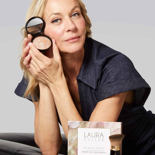 LAURA GELLER NEW YORK Baked Starter Kit: Porcelain - Best of the Best Full Face Palette + Baked Balance-n-Brighten Powder Foundation + Retractable Angled Kabuki Brush Set