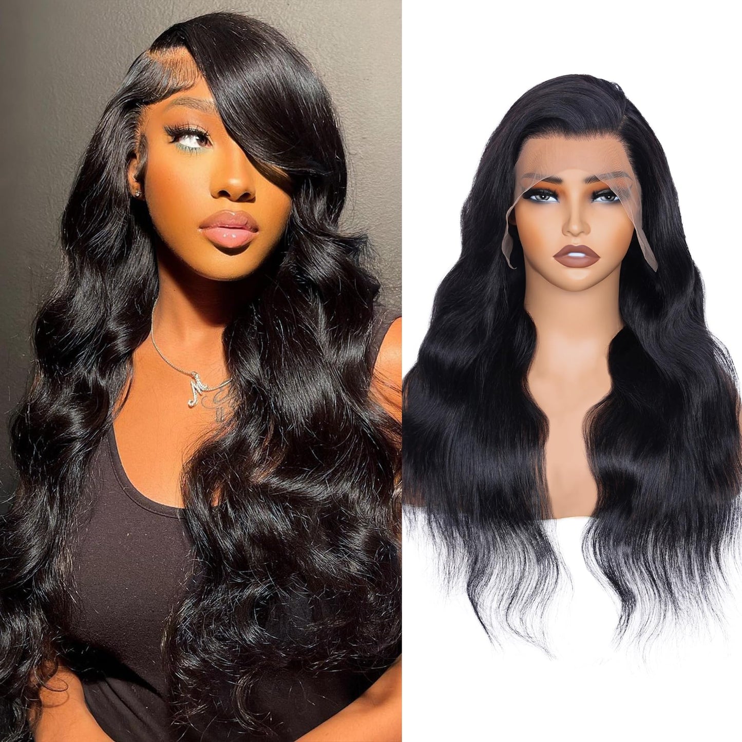 Oftsod 13x4 Lace Front Wigs Human Hair Pre Plucked 26 Inch Body Wave HD Lace Front Wigs Human Hair Natural Color 180% Density Glueless Wig 100% Virgin Human Hair with Baby Hair for Women