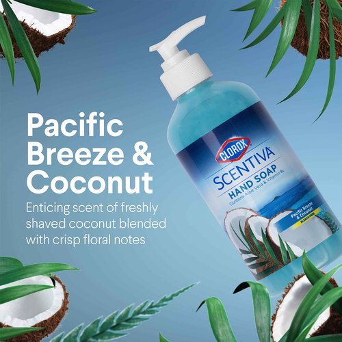 CLOROX Scentiva Liquid Hand Soap, Pacific Breeze & Coconut Scent - Bleach-Free Scented Hand Hand Wash with Aloe Vera & Provitamin B5 for Kitchen or Bathroom, 14 Fl Oz - 12 Pack