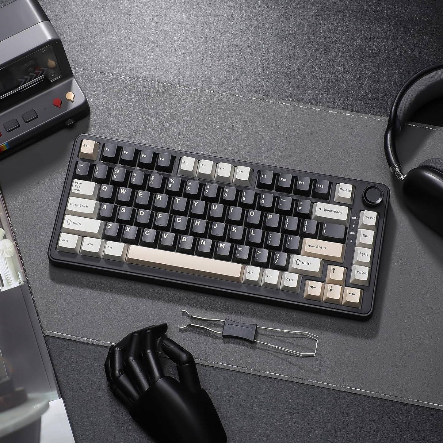 YUNZII B75 Mechanical Keyboard,75% Layout with Knob,Hot Swappable RGB Backlit Gasket Mounted, Creamy Typing, Double-Shot PBT Keycaps,Cherry Profile,for Win/Mac (Dark Grey, Cocoa Cream V2 Switch)