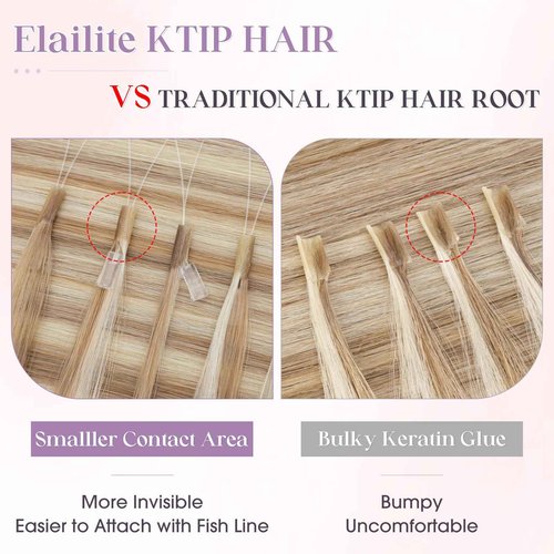 Elailite K Tip Hair Extensions Human Hair Real Remy Hair Golden Brown & Bleach Blonde 18 Inch U Tip Ktip Utip Keratin Bond Hot Fusion Pre Bonded Hair Extensions for Women 50G 50Strands