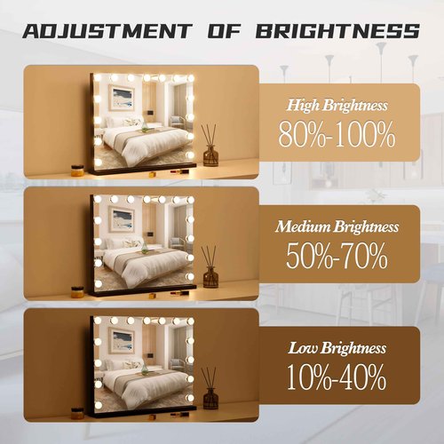 NUSVAN Vanity Mirror with Lights Lighted Makeup Mirror with 15 Dimmable LED Bulbs,3 Color Lighting Modes,USB Charging Port Touch Control,Sturdy Metal Frame Design 22.8x18 Inch,Black