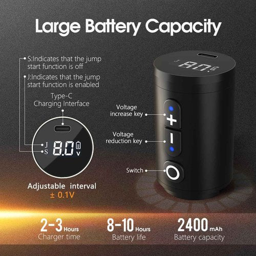 Ambition Ninja Max Wireless Tattoo Machine Rotary Cartridge Battery Pen with 2400mAh Power Supply Coreless Motor Digital LCD Display Tattoo Gun for Professionals Tattoo Artists