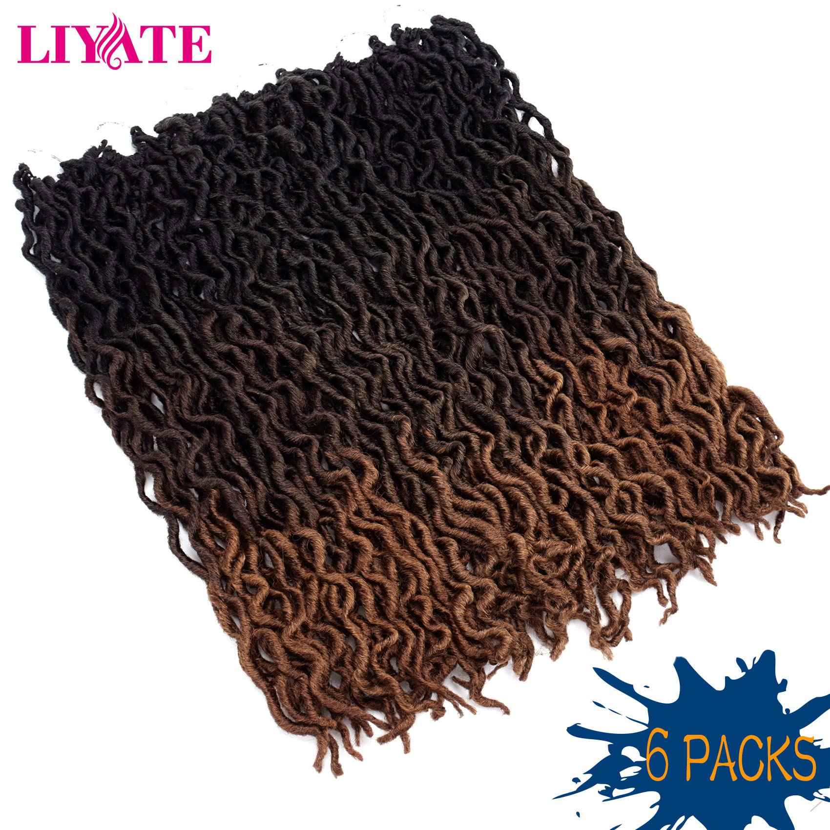 24 Inch Goddess Faux locs Crochet Hair 6 Packs/Lot Soft Gypsy Locs Wavy Crochet Braids Dreadlocks 3 Tone Curly Wavy Twist Braiding Hair Extensions African Roots Braid（1B/4/30)
