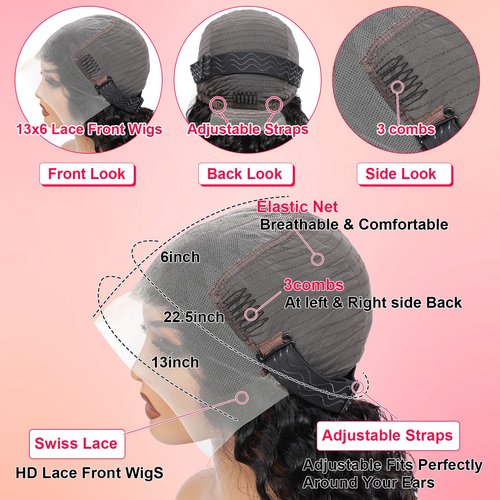 PUNUBO Deep Wave Lace Front Wigs Human Hair 13x6 HD Transparent Lace Front Wigs 230% Density Deep Curly Wig Pre Plucked Deep Wave Frontal Wigs with Baby Hair 20 Inch