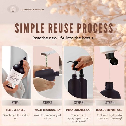 Aavaha Essence Organic Castor Oil – Cold-Pressed, Hexane-Free, 100% Pure & USDA Certified – Cold Pressed Oil for Hair, Skin, Eyelashes & Brows – 16 oz Glass Bottle with Dropper + Mini Glass Roll-On