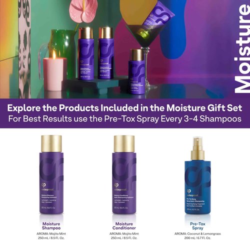 Colorproof Moisture Haircare Gift Set Bundle - Shampoo (8.5Fl Oz.), Conditioner (8.5FL. Oz.) & Pre-Tox Spray (6.7FL. Oz.) for Color-Treated Hair