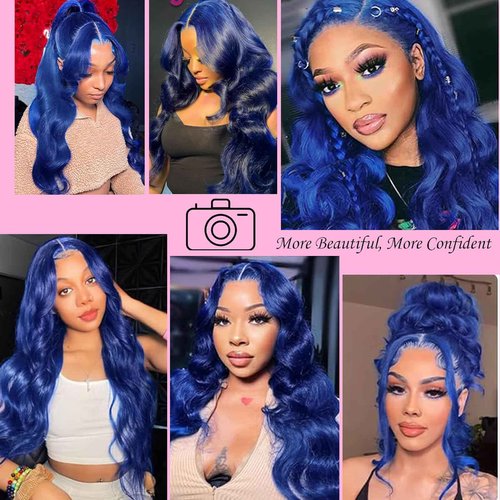 Dorashion Drak Blue 13x4 Body Wave Lace Front Wigs Human Hair 16 Inch 180 Density Glueless HD Transparent Lace Frontal Wigs Human Hair Pre Plucked With Baby Hair Blue Wigs For Women
