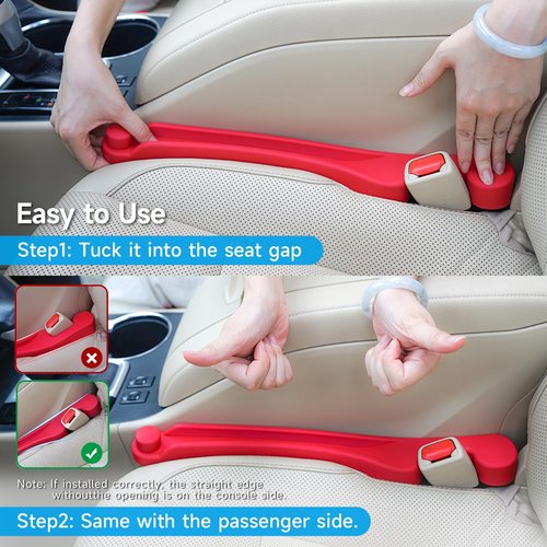 Car Seat Gap Filler Set of 2, Soft Foam Multifunctional Seat Side Gap Filler with Organizer & Hook Function, 3in1 Gap Stopper Universal Fit Car SUV Truck Fill The Gap Between Seat & Console（Red）
