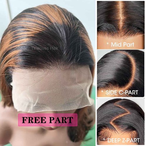Tealoves Body Wave Bob Wig 180 Density Glueless 13×4 Invisible Lace Front Wigs Human Hair for Women 10 Inch FB/30 Black with Highlights