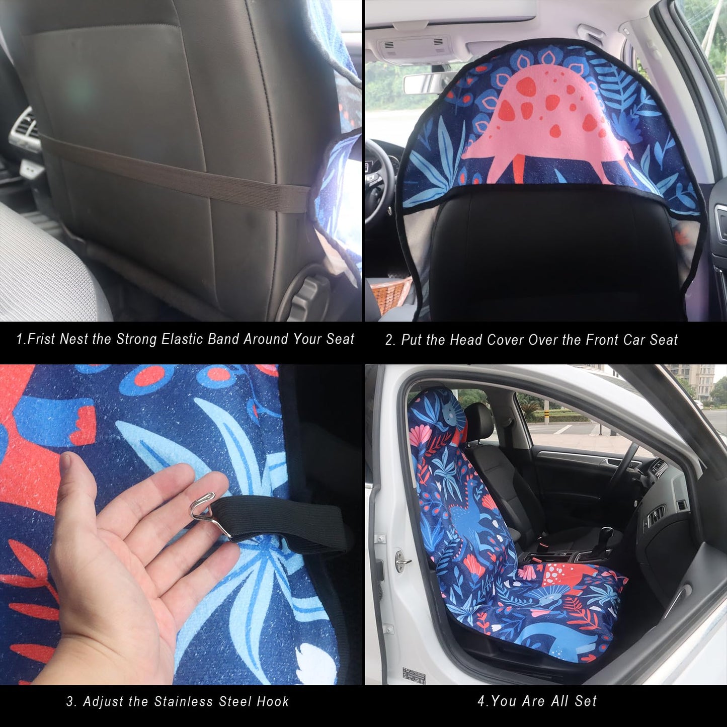 LoyaGour Car Seat Cover Protector Front Seats,for Gym Workout,Running,Swimming,Beach and Hiking,Waterproof Sweat Towel Bucket Seat Covers for Cars SUV Trucks (Dinosaur, 1Pcs)