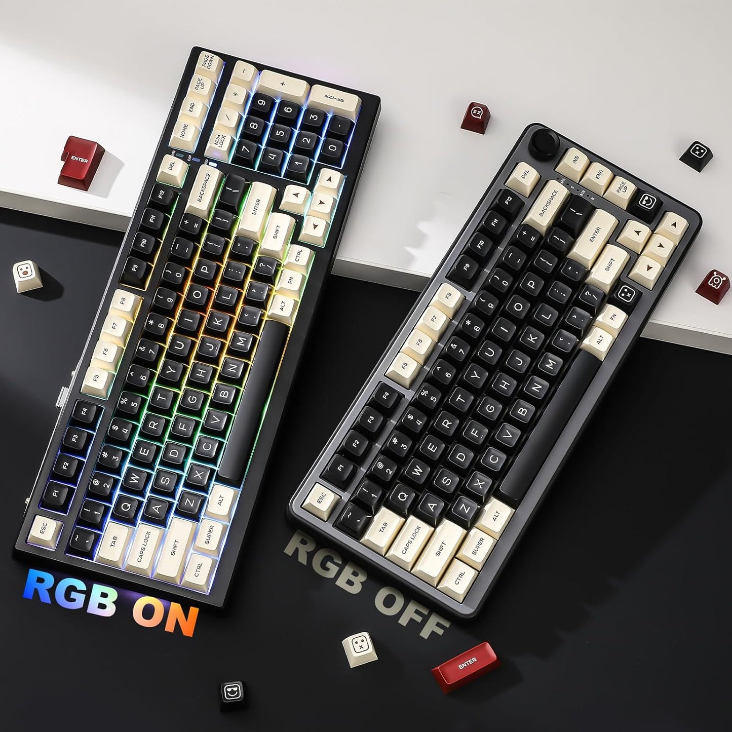 AJAZZ AK980 Wireless Keyboard with Smart Display & Knob,MIKIBYSA Keycaps- Double Shot PBT Custom Keycap Set