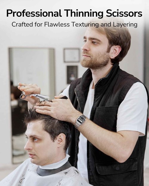 ULG Hair Cutting Shears & Thinning Scissors Kit, Japanese 440C Stainless Steel, Professional Barber Scissors Set for Home and Salon, 6.7-Inch 2.2oz Lightweight, Ergonomic Offset Handles