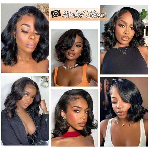 MOOTAFUL Bob Wig Human Hair 13x4 HD Lace Front Wigs Human Hair Pre Plucked 200% Density Glueless Short Body Wave Bob Wigs for Black Women with Baby Hair 12 Inch