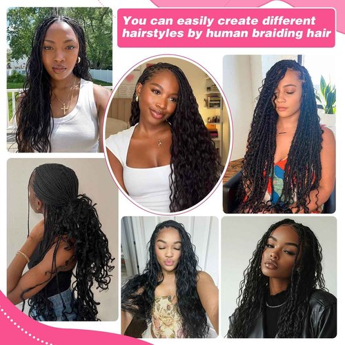 Liqusee Human Braiding Hair 100g One Bundle/Pack 24 Inch Natural Black Body Wave Curly Bulk Human Hair for Braiding No Weft 100% Unprocessed Brazilian Human Hair Braiding Hair for Boho Braids