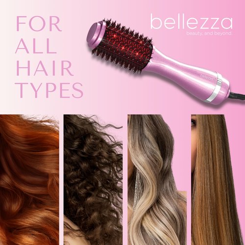 Belleza 2-in-1 Thermal Blowout Brush Hair Dryer & Volumizer | Infrared Blow Out Brush Dryer with 360 Ionic Hot Air Round Barrel | Smooth Frizz-Free Salon Quality Results (Blush Pink)