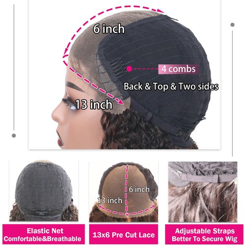 ManeMajesty 13x6 Lace Front Wigs Human Hair Glueless Wear and Go Deep Wave Wig Pre Plucked Pre Cut HD Lace Frontal Wig with Baby Hair For Black Women 16 Inch Natural Color