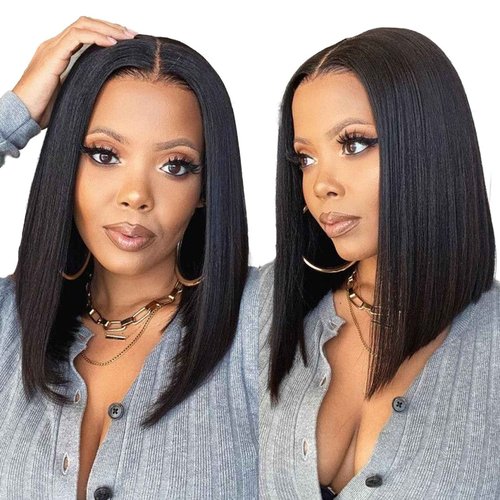 ManeMajesty Short Straight Wigs Human Hair,13X2 HD Lace Frontal Wigs 12A 100% Brazilian Remy Human Hair Wig for Women, Natural Color 12 Inch