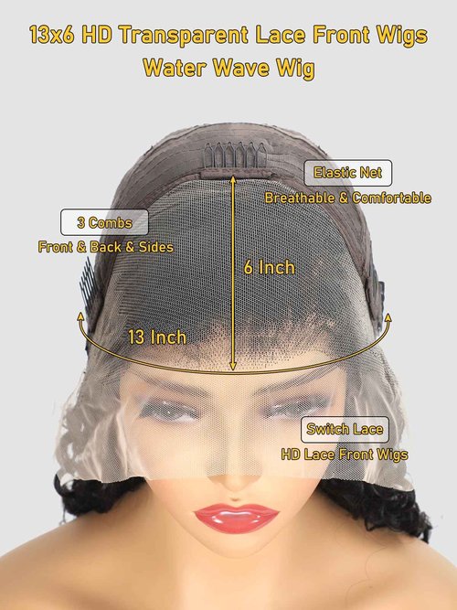 ALYOGA 13x6 Water Wave Lace Front Wigs Human Hair 180 Density Pre Plucked with Baby Hair Water Wave Wigs for Women Glueless Natural Color 22 inch