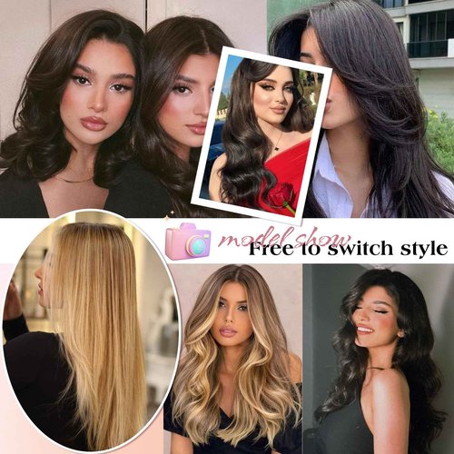 Royaomis Clip in Hair Extensions Real Human Hair, 18inch 140g 7pcs Human Hair Clip in Extensions for Women, Remy Blonde Hair Extensions Clip Ins, Soft & Natural Human Hair Extensions(18-#P18_613)